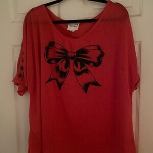 New York Laundry Red Blouse with Black Bow Design